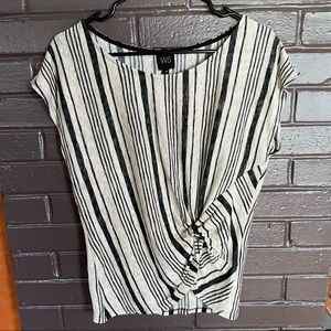 Anthropologie W5 Black + Cream Striped Blouse with Side Knot